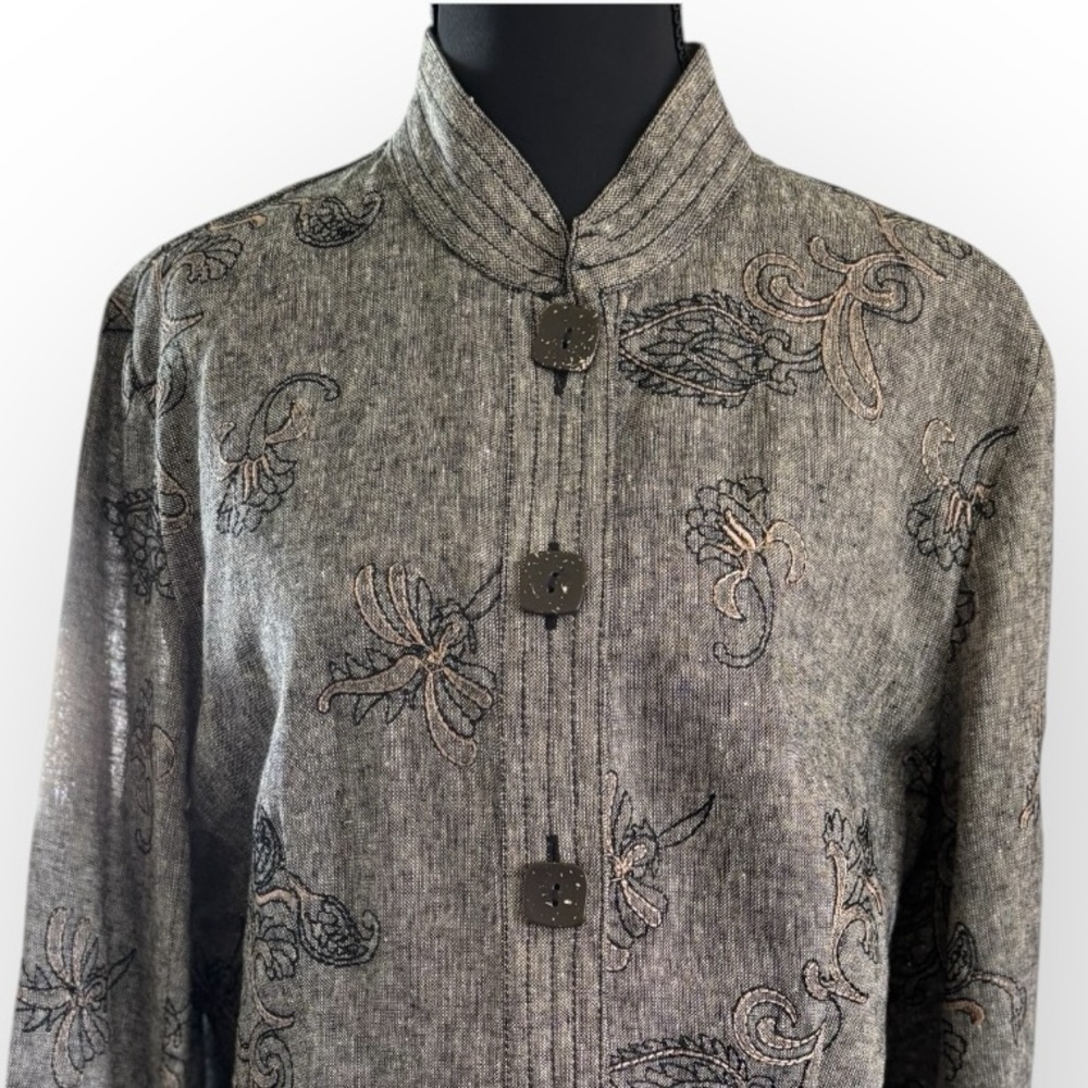 R-Q-T Embroidered Linen Blend Career Blazer Jacket Size 16